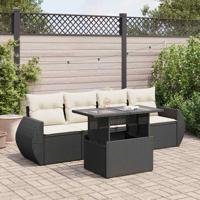 5-delige Loungeset met kussens poly rattan zwart - thumbnail