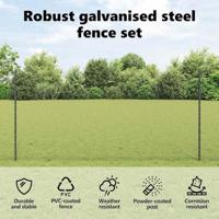 VidaXL Hek met paal grijs 1,2 x 10 m staal en pvc - thumbnail