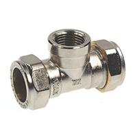 Bonfix knelkoppeling - T-stuk knel x binnendraad x knel - 15mm x 1/2 x 15mm - Vertint Messing - thumbnail