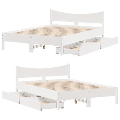 Bedframe met lades massief grenenhout wit 140x190 cm