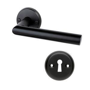 Mooi Deurbeslag Deurklink Esferia mat zwart met ronde sleutelrozetten Rosa