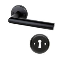 Mooi Deurbeslag Deurklink Esferia mat zwart met ronde sleutelrozetten Rosa - thumbnail