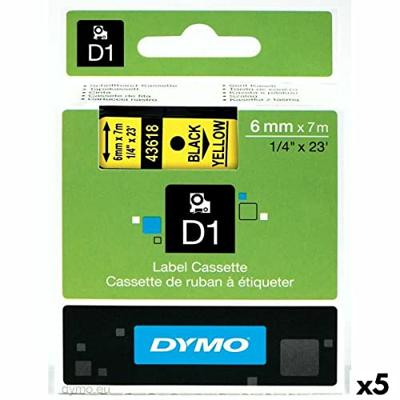 Labeltape Dymo LabelManager D1 polyester 6mm zwart op geel | 5 stuks