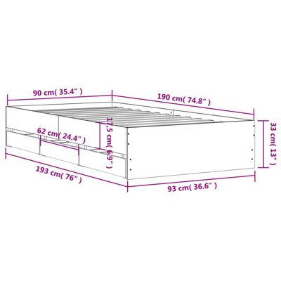 Bedframe met lades bewerkt hout sonoma eikenkleurig 90x190 cm