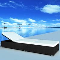 Ligbed met kussen poly rattan zwart - thumbnail