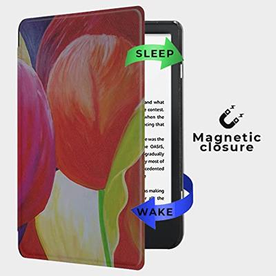 Lunso - Kobo Nia hoes (6 inch) - Vegan Saffiano Leren sleep cover - Tulpen