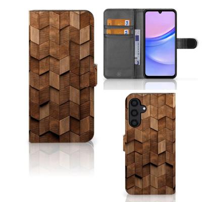 Book Style Case voor Samsung Galaxy A15 Wooden Cubes Book Style Case voor Samsung Galaxy A15 Wooden Cubes