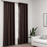 VidaXL Gordijnen linnen-look verduisterend haken 2 st 140x225 cm taupe - thumbnail