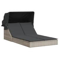 Ligbed 2-persoons met luifel en kussens poly rattan lichtgrijs - thumbnail