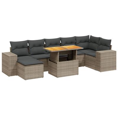 8-delige Loungeset met kussens poly rattan grijs 8-delige Loungeset met kussens poly rattan grijs