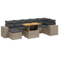 8-delige Loungeset met kussens poly rattan grijs - thumbnail