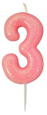 Nummerkaars &apos;3&apos; Glitter Roze