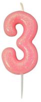 Nummerkaars &apos;3&apos; Glitter Roze - thumbnail