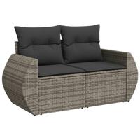 9-delige Loungeset met kussens poly rattan grijs - thumbnail