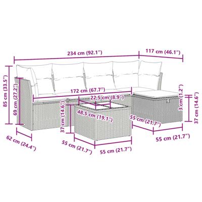 5-delige Loungeset met kussens poly rattan beige - thumbnail