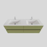 Badkamermeubel Solid Surface BWS Oslo 150x46 cm Dubbel Mat Groen 4 Laden (2 kraangaten) - thumbnail