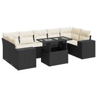 8-delige Loungeset met kussens poly rattan zwart - thumbnail