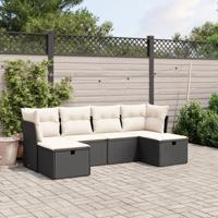 6-delige Loungeset met kussens poly rattan zwart - thumbnail