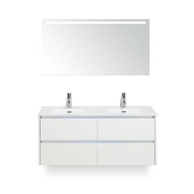 Dante Badmeubelset 120 cm - 4 laden Wit Hoogglans - Keramische Wastafel Wit Cover - met Sence Spiegel