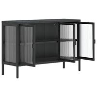 Dressoir 105x35x70 cm glas en staal zwart - thumbnail