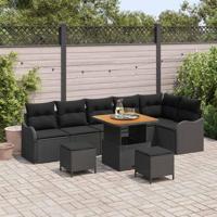 Tuinbankenset met kussen 9 pcs Zwart poly rattan - thumbnail