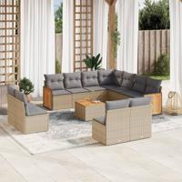 12-delige Loungeset met kussens poly rattan beige - thumbnail