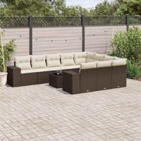 11-delige Loungeset met kussens poly rattan bruin - thumbnail