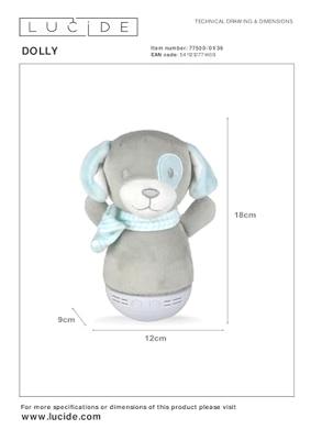 Lucide DOLLY - Tafellamp Kinderkamer - Batterijen - LED - 1x3W 2700K - Met muziekfunctie - Grijs