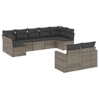9-delige Loungeset met kussens poly rattan grijs - thumbnail