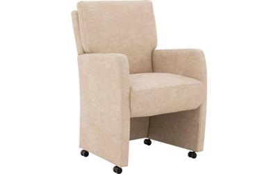 Goossens Eetkamerstoel Leen beige micro leer met armleuning en met wielen, stijlvol landelijk
