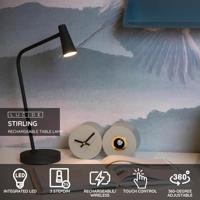Lucide STIRLING - Oplaadbare Bureaulamp - Accu/Batterij - LED 3 StepDim - 1x3W 2700K - Zwart - thumbnail