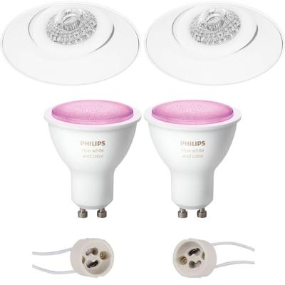 GU10 Inbouwspot Set - Mat Wit - Inbouw Rond - Trimless - Kantelbaar - Philips Hue - White and Color Ambiance - Bluetooth - Pragmi Nivas Pro - Ø150mm