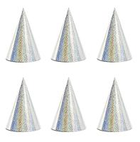 Holografische Feesthoedjes Zilver - 6 Stuks - thumbnail