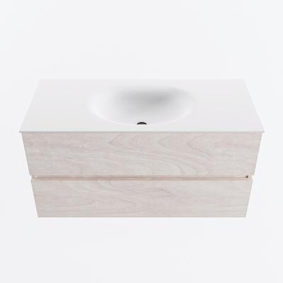 MONDIAZ VICA 100cm badmeubel onderkast Underlayment 2 lades. Wastafel MOON midden zonder kraangat, kleur Talc.