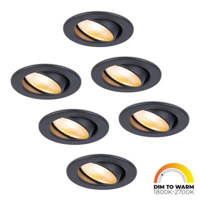 Set van 6 Malta LED inbouwspots - 5 Watt 480 lumen - Dim to warm - Rond - Kantelbaar - IP44 waterdicht - Zwart - Incl. Quick Connector box