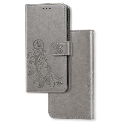 OPPO A57S hoesje - Bookcase - Pasjeshouder - Portemonnee - Bloemenprint - Kunstleer - Grijs