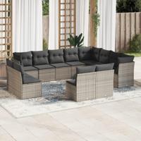 12-delige Loungeset met kussens poly rattan grijs - thumbnail