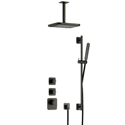 Hotbath Gal - Inbouw Regendoucheset - Geborsteld Gunmetal PVD - 2 Stopkranen - Thermostatisch - Plafondbuis 15 cm - Hoofddouche 220 mm - Staafhanddouche - Glijstang 900 mm - V01