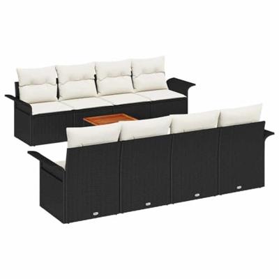 Tuinbankenset met kussen 9 pcs Zwart poly rattan