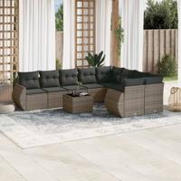 9-delige Loungeset met kussens poly rattan grijs - thumbnail