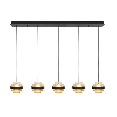 Highlight HanglampDynasty zwart recht 5-lichts met amber glas - H5507.28