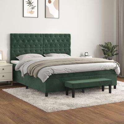 Boxspring met matras fluweel donkergroen 160x200 cm