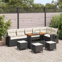 Tuinbankenset met kussen 12 pcs Zwart en Crème poly rattan - thumbnail