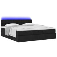 Ottoman bed met matras en LED's 160x200cm stof zwart - thumbnail