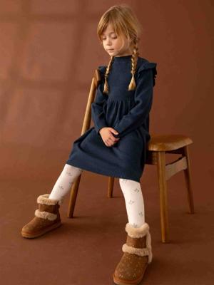 Jurk met ruches van tricot nachtblauw