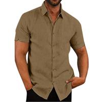 Effen kleur katoen korte mouwen revers casual Repair Body shirt voor mannen maat: XL (kaki) - thumbnail