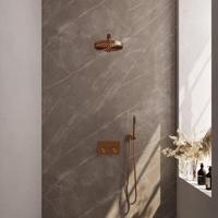 BRAUER Stripe Thermostatische Inbouw Regendouche - drukknoppen - SET 25 - 25cm douchekop - rechte muurarm - staaf handdouche - doucheslang - wandaansluitbocht - koper geborsteld PVD 5-GK-413 - thumbnail