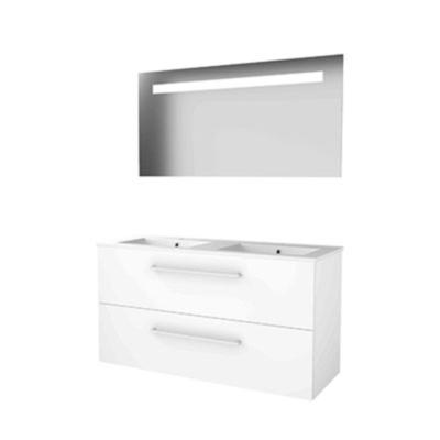Basic-Line Economic 46 Badkamermeubelset - 120 x 46 cm - Met Grepen - 2 Lades - Keramische Wastafel - 2 Kraangaten - Spiegel met LED Verlichting - Ice White