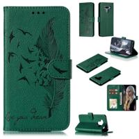 Feather patroon Litchi textuur horizontale Flip lederen draagtas met portemonnee & houder & kaartsleuven voor LG K50 (groen) - thumbnail
