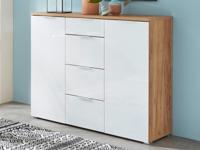 Commode TOLDO 2 deuren 4 lades navarra eik/hoogglans wit - thumbnail